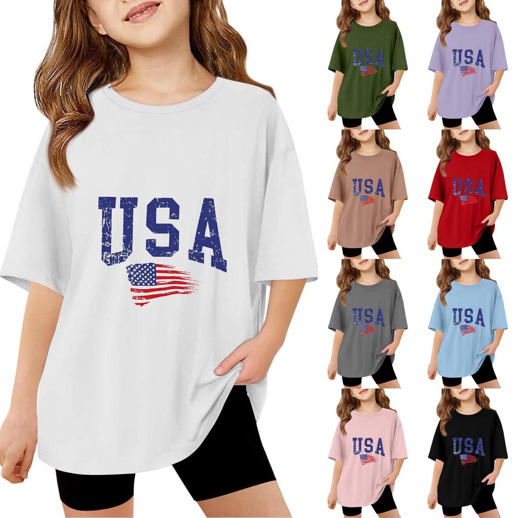 Kids Short Sleeve T Shirt USA Print Top Casual Loose Fit Tee for Boys and Girls Summer Wear Soft Comfortable Fabric