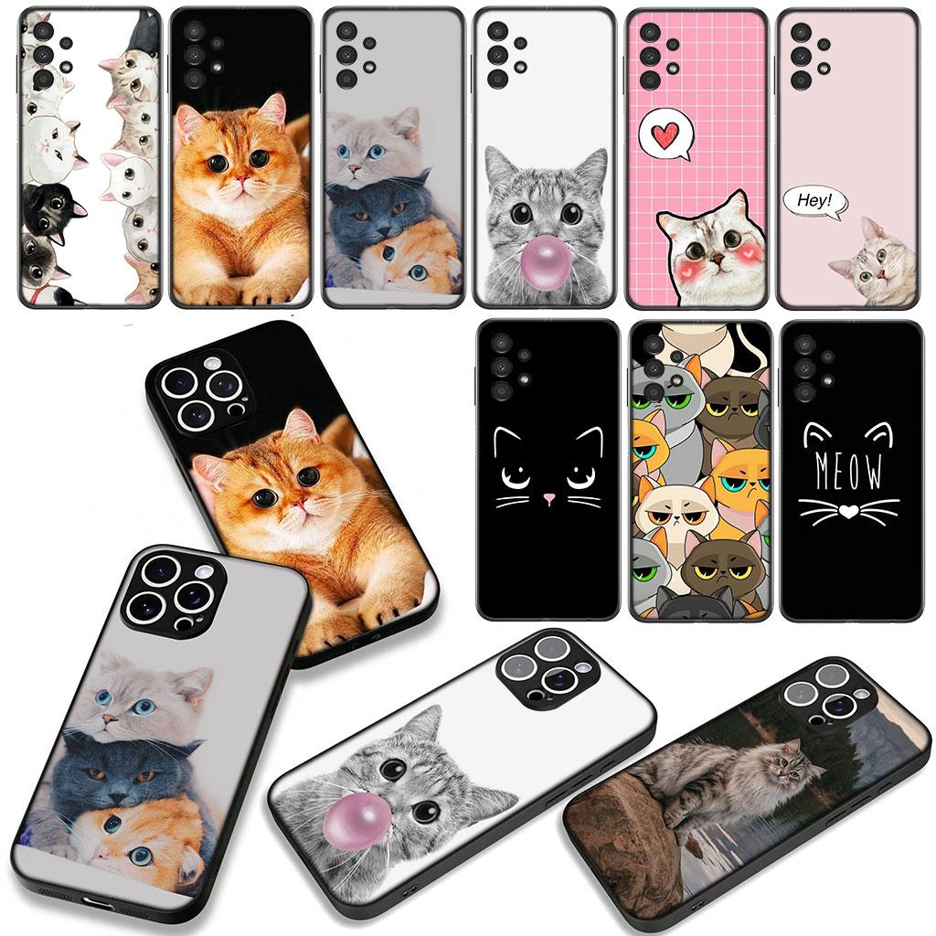 Cover for Samsung Galaxy A25 A37 A57 A12 A14 A31 A41 A50 A51 A70 A71 A72 A21S A04 M15 Note 20 9 8 10 Phone Case Cat Meow Cute