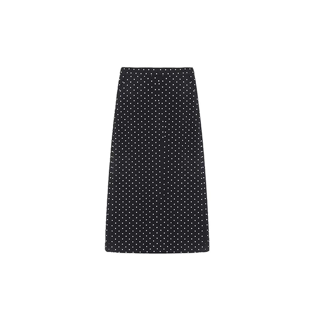 Women's Plus Size High Waist Black Polka Dot A-Line Skirt with Slit – Autumn Style for Pear Shapes