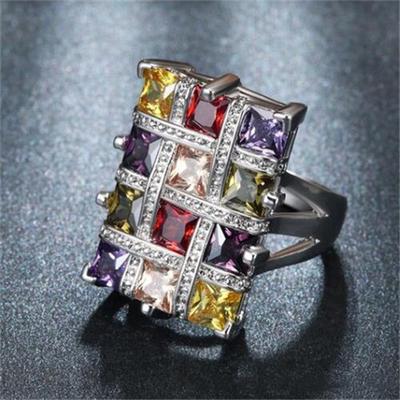 Woman Jewelry Ruby Garnet Peridot Flower Rings Colorful Rhinestone Natural