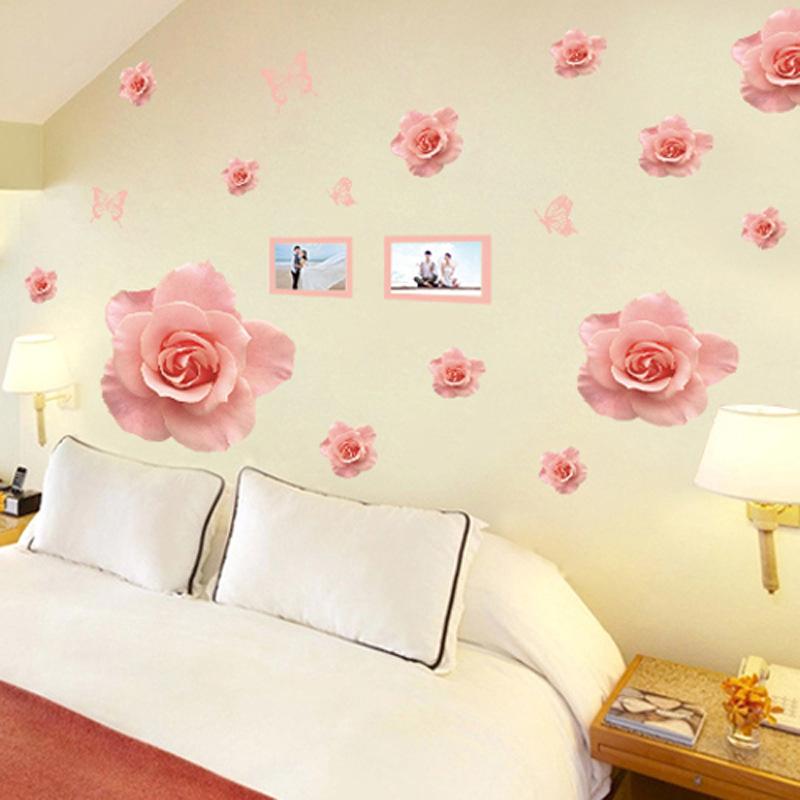 Pink Flowers Self Adhesive Wall Sticker Romantic Wedding Room Decor for Living Room Bedroom TV Background Home Decoration