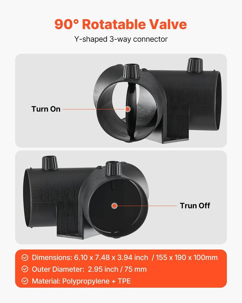 Diesel Heater Pipe Duct Vent Kit, 75mm Heater Pipe Warm Air Outlet Vent Set with Y-Shaped Connector & Air Duct Clamps, Parking Heaters Air Ducts Vent