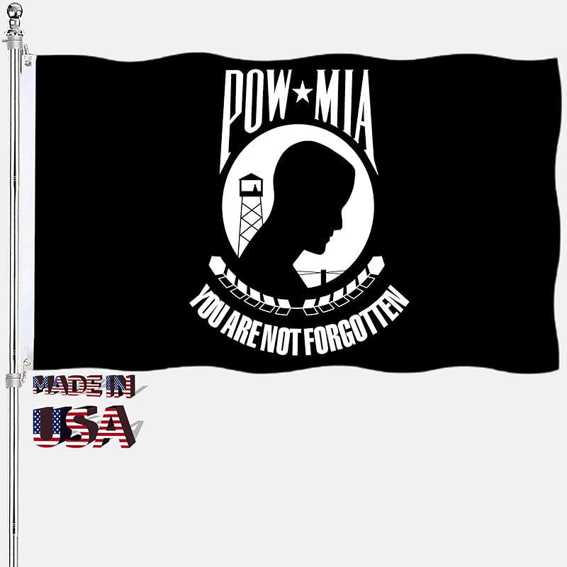 Double Sided Pow Mia Flag 3x5 Outdoor Heavy Duty Mia Pow Flags 3 Ply Polyester Material with 2 Metal Grommets 4 Rows of Stitching Powmia Flag Banner Pow Flag 2x3