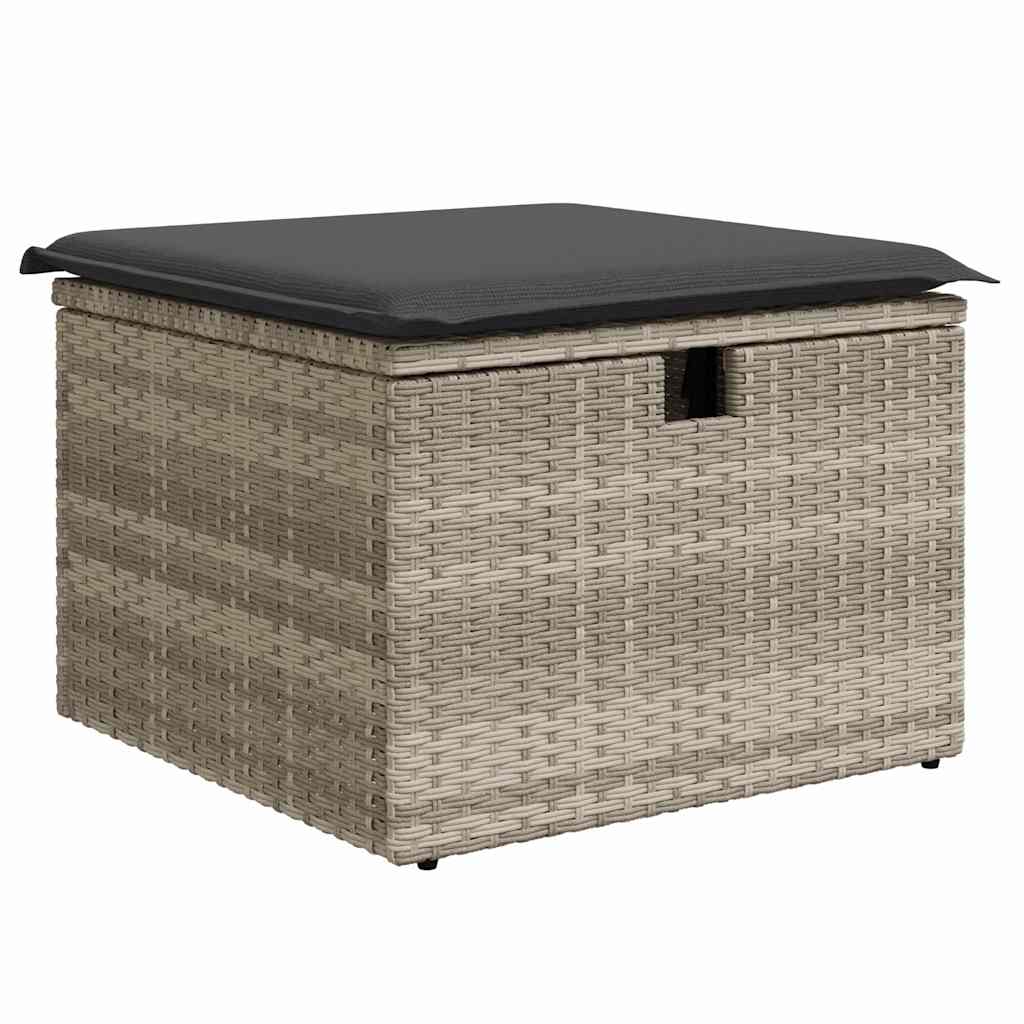 8 Piece Light Grey Poly Rattan Sofa Set with Cushions and Storage