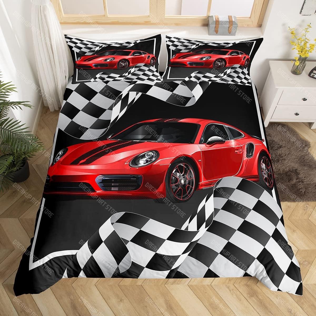 

Boys Sports Car Bedding Set Twin, Race Car Duvet Cover for Kids Teens Room Decor,Racing Cars Bed Set EU Single 90x200cm