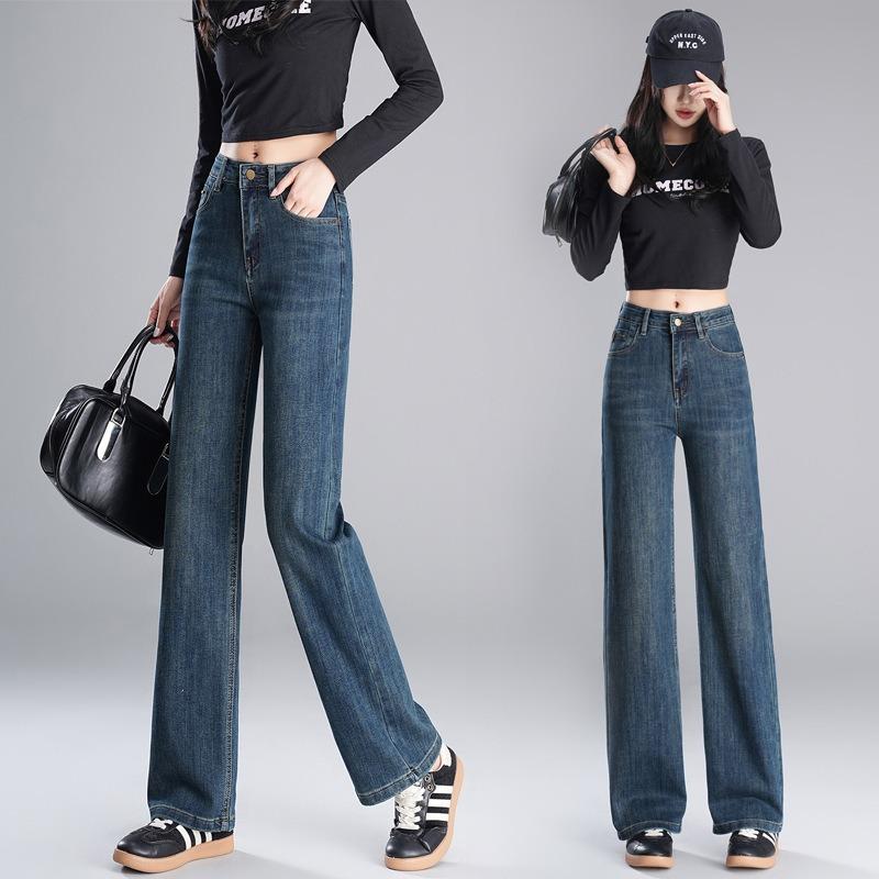 Retro Narrow Edition Wide Leg Jeans Autumn Winter High-waisted Slimming Straight Leg Jeans Stretch Embroidered Jeans
