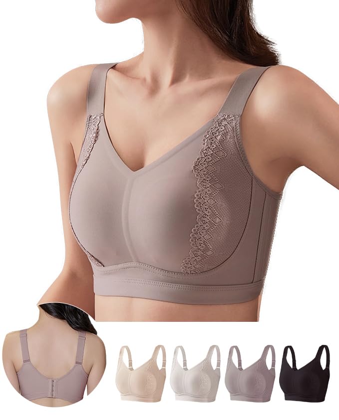 Bra that makes your breasts look smaller rabbit ear bra with high armpit reduces no night sports large size for women [veimia] [Improved cup] No-wire