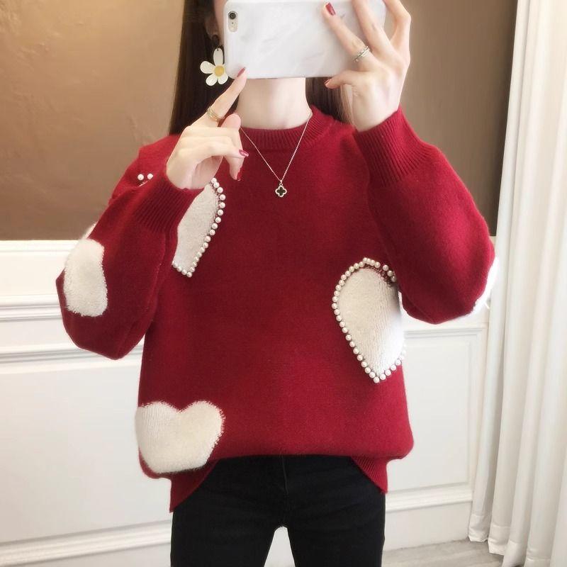 College-Stil dicker Strickpullover für Herbst und Winter DamenbekleidungKoreanisches locker sitzendes Innenhemd