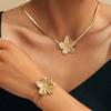 Elegant Vintage Flower Pendant Jewelry Set for Women Stainless Steel Necklace and Bracelet Perfect for Formal Occasions