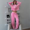 Womens Soft Faux Fur Hooded Zip-Up Top Wide-Leg Pants Set Casual Solid Color Lounge Outfit