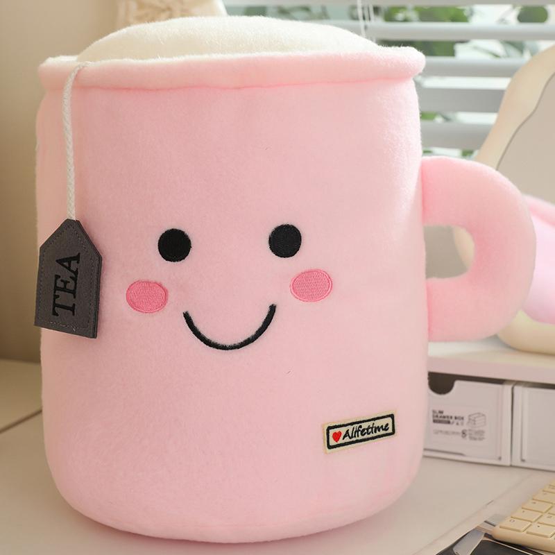 34cm Cute Milk Tea Cup Plush Toy Soft Stuffed Pink Yellow Brown Hug Pillow Balls  Tea Mug Cushion Birthday Gift Sofa Decor