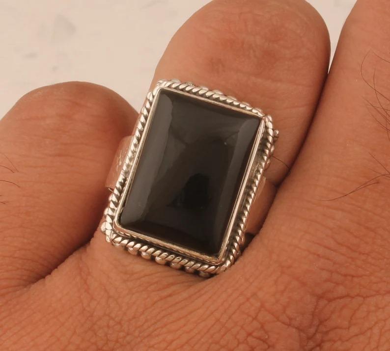 Black Onyx Gemstone Handmade Designer Birthstone Ring, 925 Sterling Silver Jewelry, Ring For Women, Christmas Gift