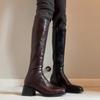 Έκδοση από δέρμα αγελάδας~ ρετρό τετράγωνη μύτη ελαστικές λεπτές μπότες γυναικείες 2025 νέες μαύρες ψηλοτάκουνες μπότες ιππασίας αλλά μπότες πάνω από το γόνατο