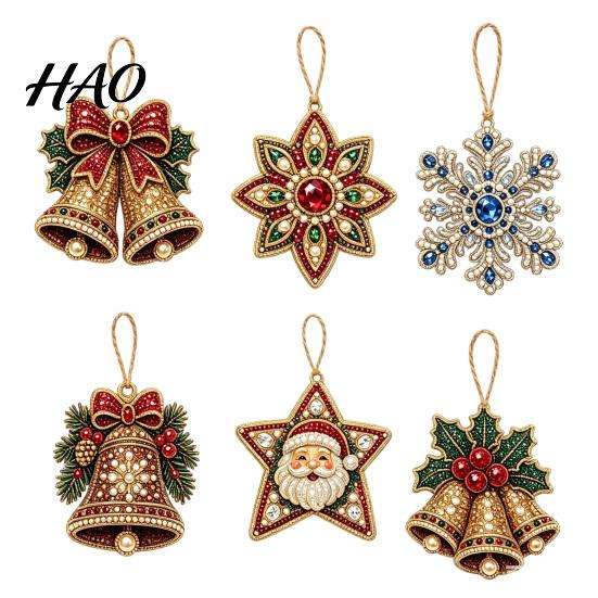 Festive Resin Rhinestone Ornaments 6 Pcs Christmas DIY Faux Pearl Painting Kit Ornaments, Art Decorative for Dormitories Tree Hanging Decoration with