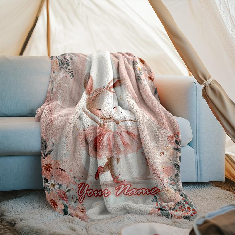 1PC Custom Name Ballerina Pink Dreamscape Outdooor Flannel Blankets Patterns Throw Blanket All-Season Soft Gift for Couch, Bed, Camping Gifts