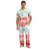 Men's Home Pajama Set, Short Sleeve Top and Long Pants with Button Fly and Drawstring Waist