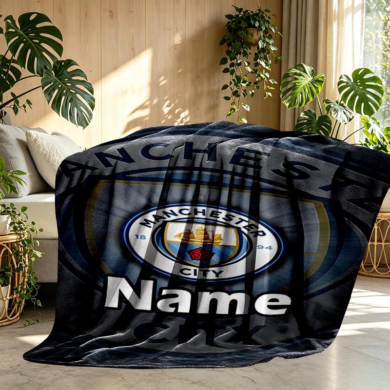 Custom Name Personalized Manchester City FC Print Blankets, Home Decor, Bedroom, Sofa, Camping, Couch, Gifts for Birthday Christmas