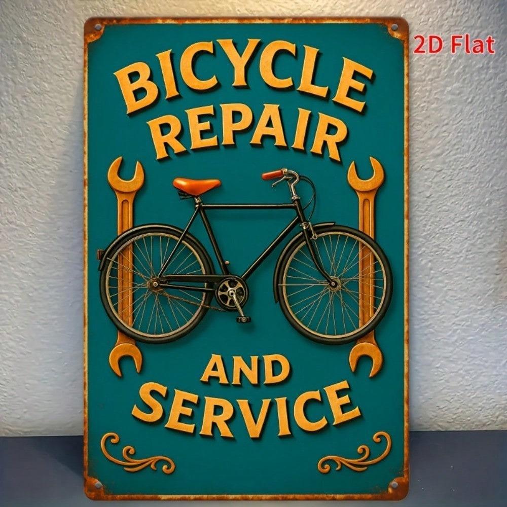 Vintage Metal Bicycle Repair Sign 8x12 Inch Rustic Green Wall Art for Garage Home Bar Cafe Decor
