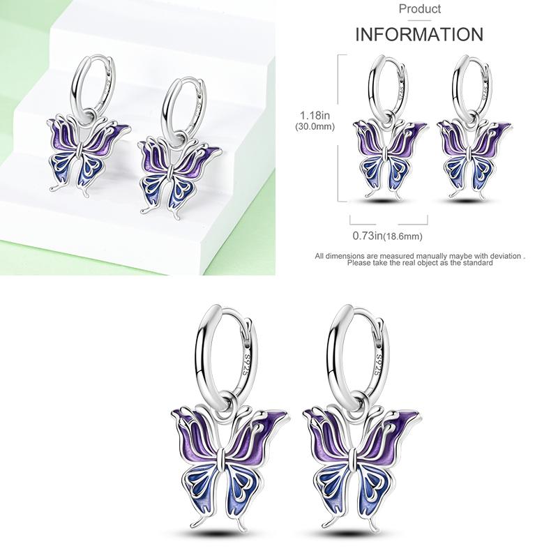 Sparkling Blue Zircon Hoop Earrings Pave U Shape Star Devil Eyes Circle S925 Drop Earring Fit Original Party Jewelry