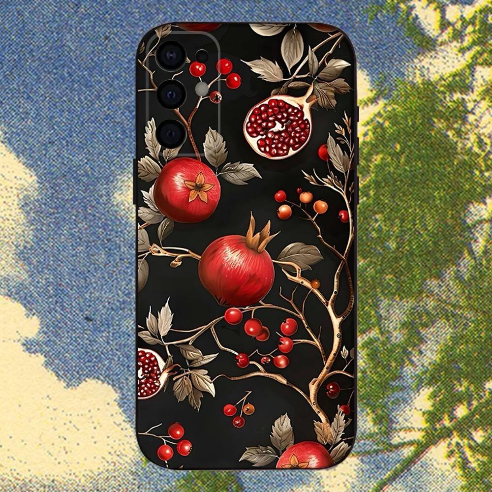 Food Fruit Red Pomegranate Phone Case For Samsung S25,S24,S21,S22,S23,S30,Ultra,S20,Plus,Fe,Lite,Note,10,9,5G Black Cover