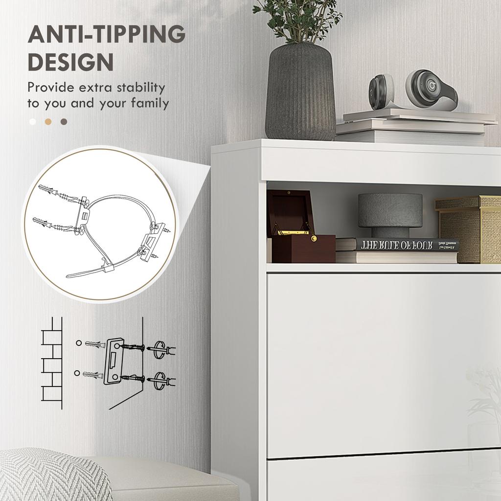 16 Shoe Pair Storage Cabinet With Flip Doors High Gloss White