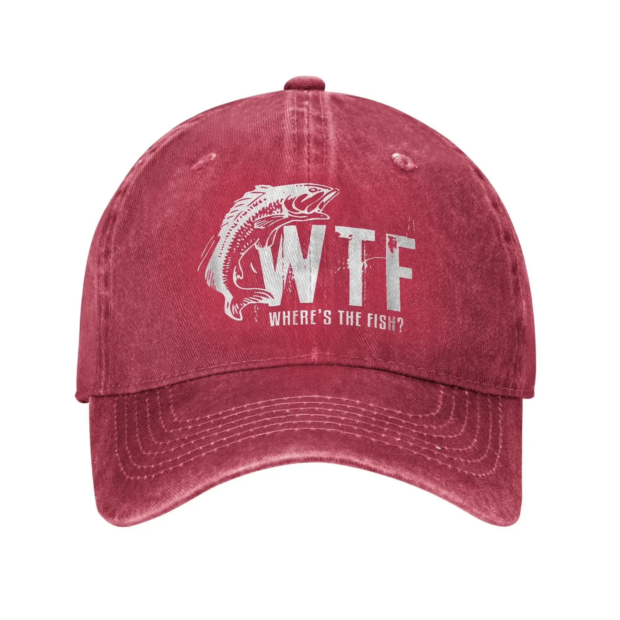 WTF Wheres The Fish Baseball Cap Sun Fishing Outdoor Sports Sunscreen Washed Trucker Hat WoUnisex Unisex yk Cute Print Baseball Caps One Size