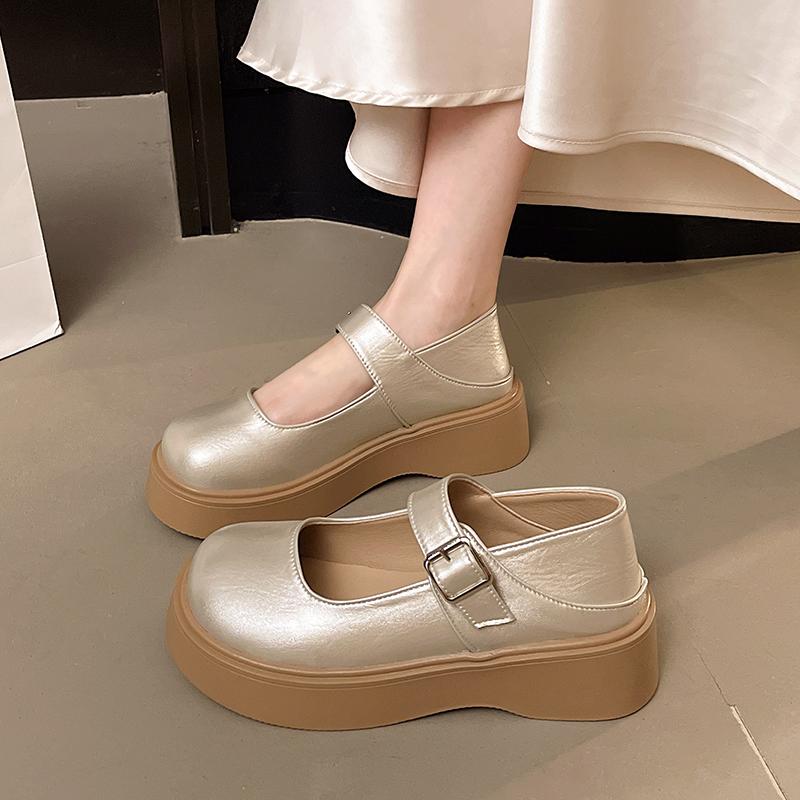 Fashion Platform Mary Jane Single Shoes Women's Fashion Round Toe Shallow Mouth One Strap Anti-Slip Wear-Resistant Low Top Shoes