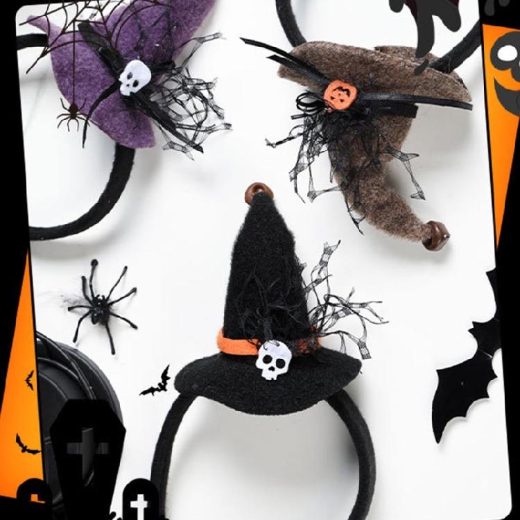Halloweenowe Opaski z Czapką Czarownicy z Detalami Czapki i Czaszki Modne Opaski Magiczna Dekoracja Imprezowa