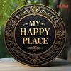 Vintage Gold Metal Wall Art Round Retro Sign My Happy Place Home Decor Bathroom Porch Living Room Kitchen Bedroom Wall Decoration