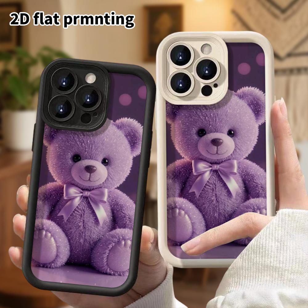 Phone Case: 2D Flat Design Suitable for iPhone 18, 17, 16, 15, 14, 13 Pro Stepped Protective Case, Purple Plush Little Bear, Christmas and Halloween G