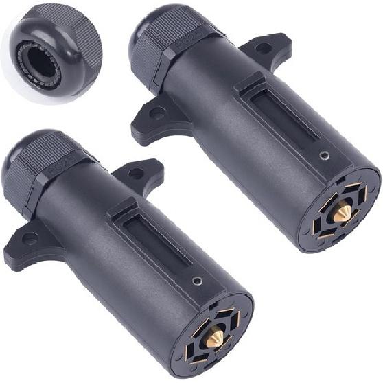 2 PCS 7 Pin Trailer Plug with Waterproof Seal Heavy Duty 7 Way Round PLUG-2PC