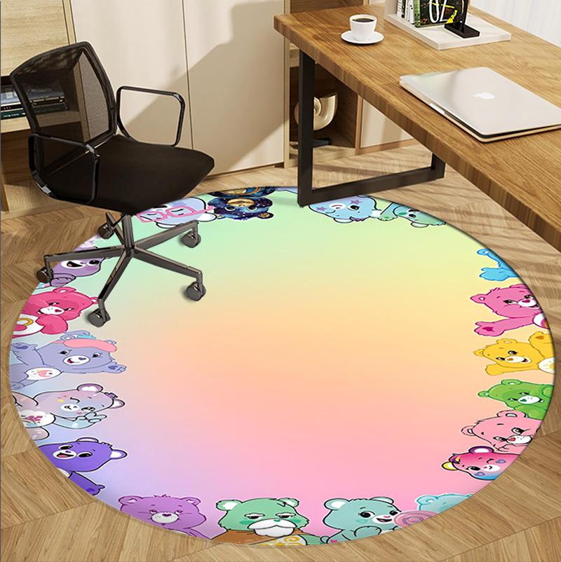 Care Bears Pattern Round Rug, Indoor/Outdoor Mat, for Picnic, Gameroom, Bedroom, Office, Living Room, Home Decor Carpet, Birthday Gift