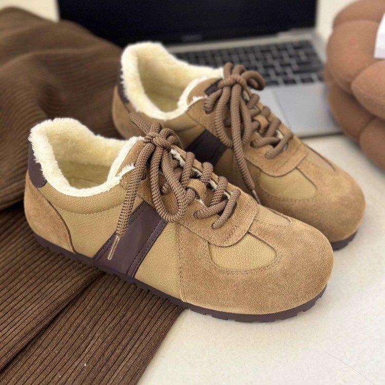 Retro German Training Shoes, Autumn and Winter Cotton Shoes, New Soft-soled Casual Board Shoes, Thick-soled Fleece Sneakers