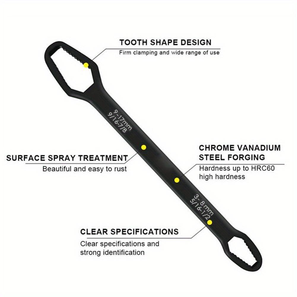 1pc Universal Self-Adjusting Multi-Function Wrench, Mechanical Hand Tool Double-End Spanner for Car, Bicycle, and Home Repair - 3-17mm Grip Range