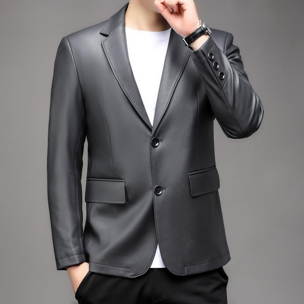 New Leather Jacket Business Casual Suit Young Men's Leather Jacket Handsome Jacket Autumn and Winter Fashion Suit
