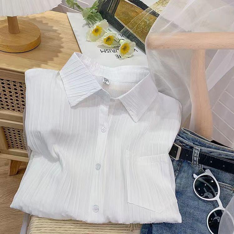 High-end Sense Unique Texture Pleated Loose Long-sleeved Shirt for Women Fresh Design Sense Top for Autumn