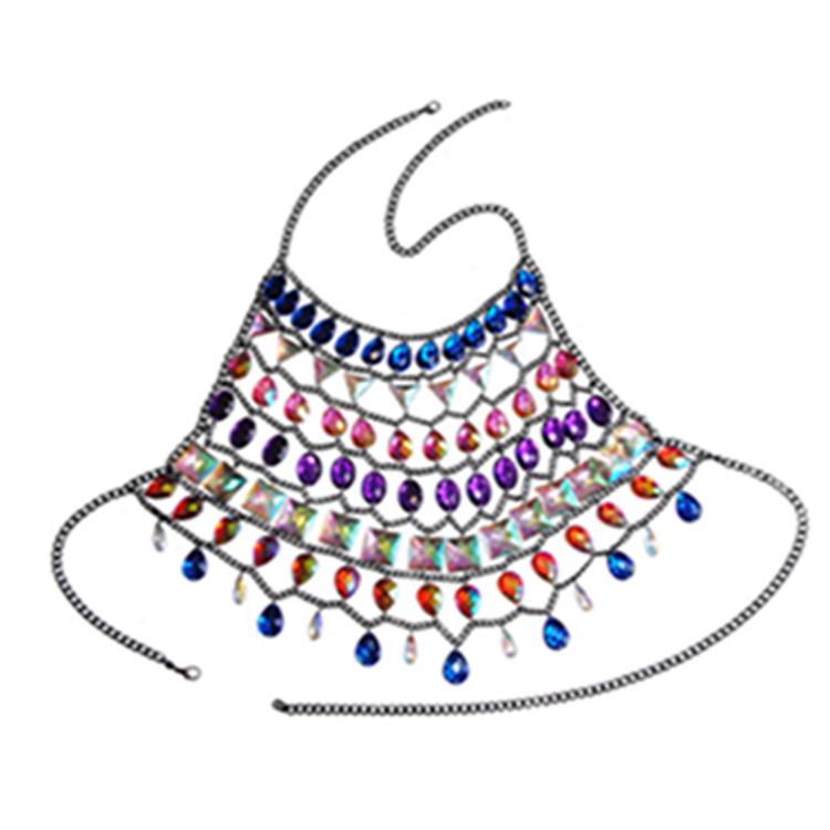 RL-131 Damen Mehrfarbig Handgefertigt Nachtbar Schmuck Kristall Strass Stein Diamant Tropfen Rückenfrei Hohl Weste Bikini Körperkette