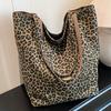 Leopard Print Double-sided Canvas Bag Shoulder Bag Large Capacity Portable Large Capacity Tote Bag College Style Leisure Student Schoolbag