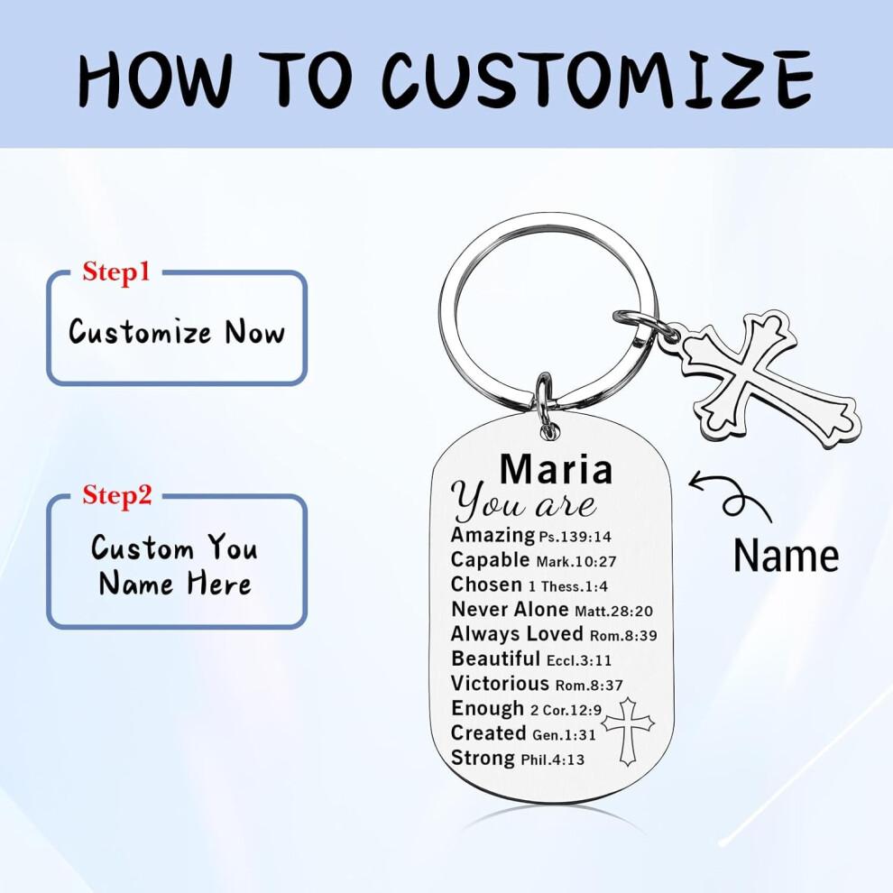 Personalized May Day Basket Gift with Bible Verse Keychain – Custom Name Cross Keychain for First Communion, Baptism – Compatible with Teens &