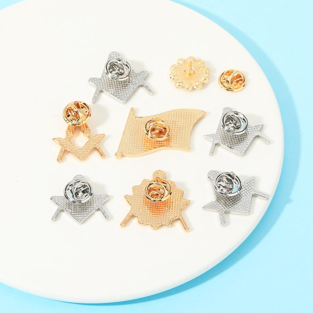 8 Styles Classic Masonic Symbols Enamel Brooches Funny Freemason Emblem Golden Pins