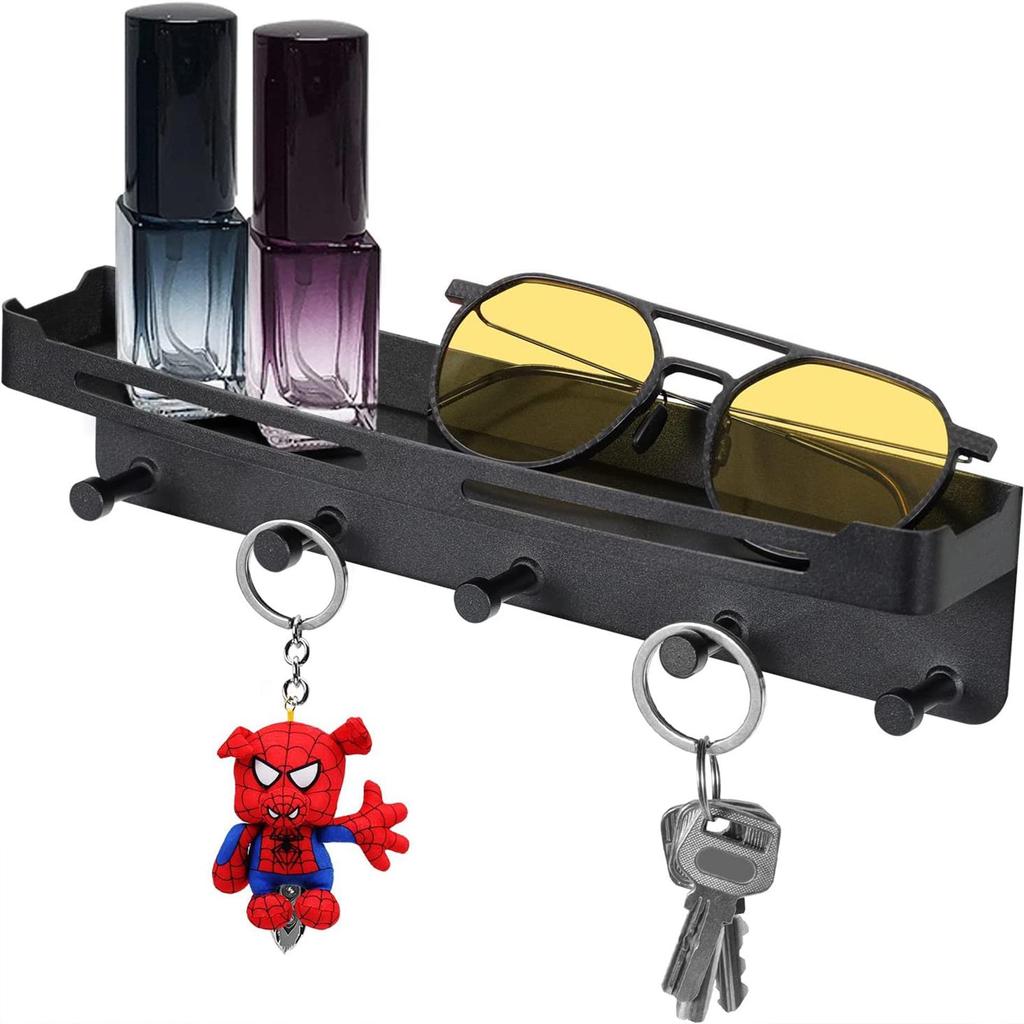 Stainless Steel Wall-Mounted Key Holder with Shelf and Mail Storage Hooks