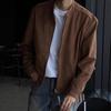 Pre-sale Early Autumn Brown Stand Collar Deerskin Jacket - Loose Korean Style Warm Men's Outerwear