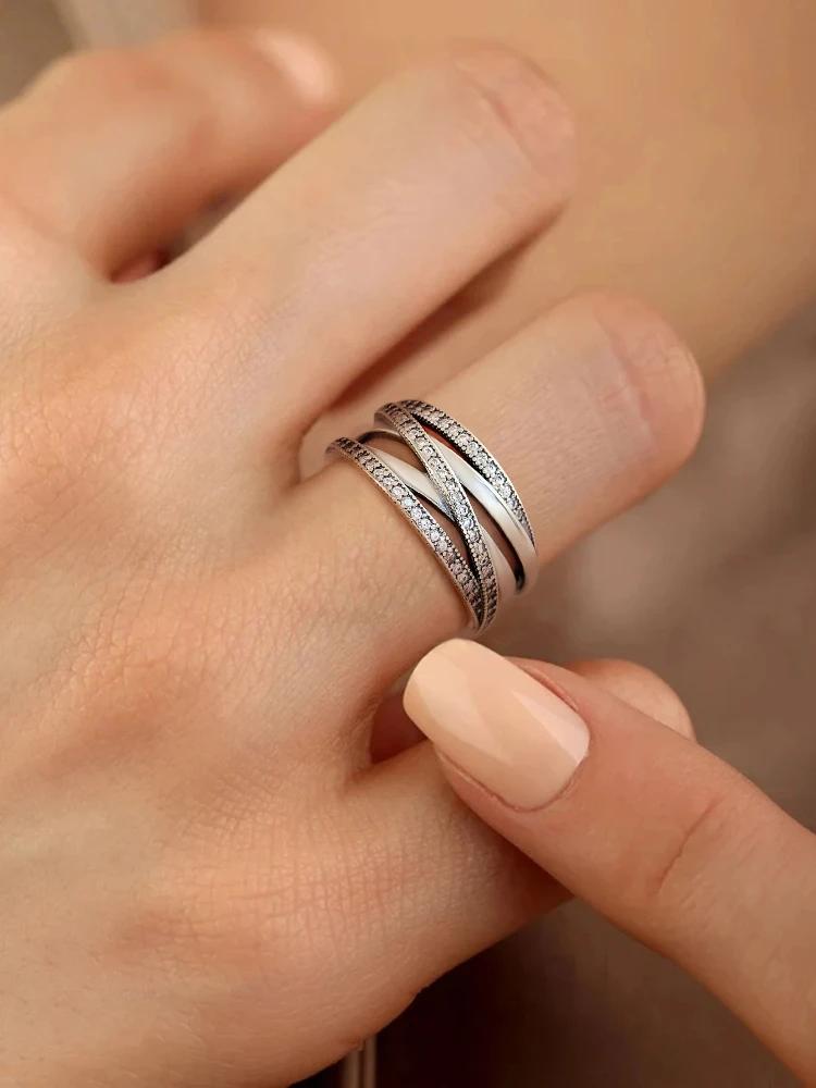 925 Sterling Silver Dazzling Interlocking Loops Zircon Ring for Women Anniversary Fashion Personalized High Quality Fine Jewelry