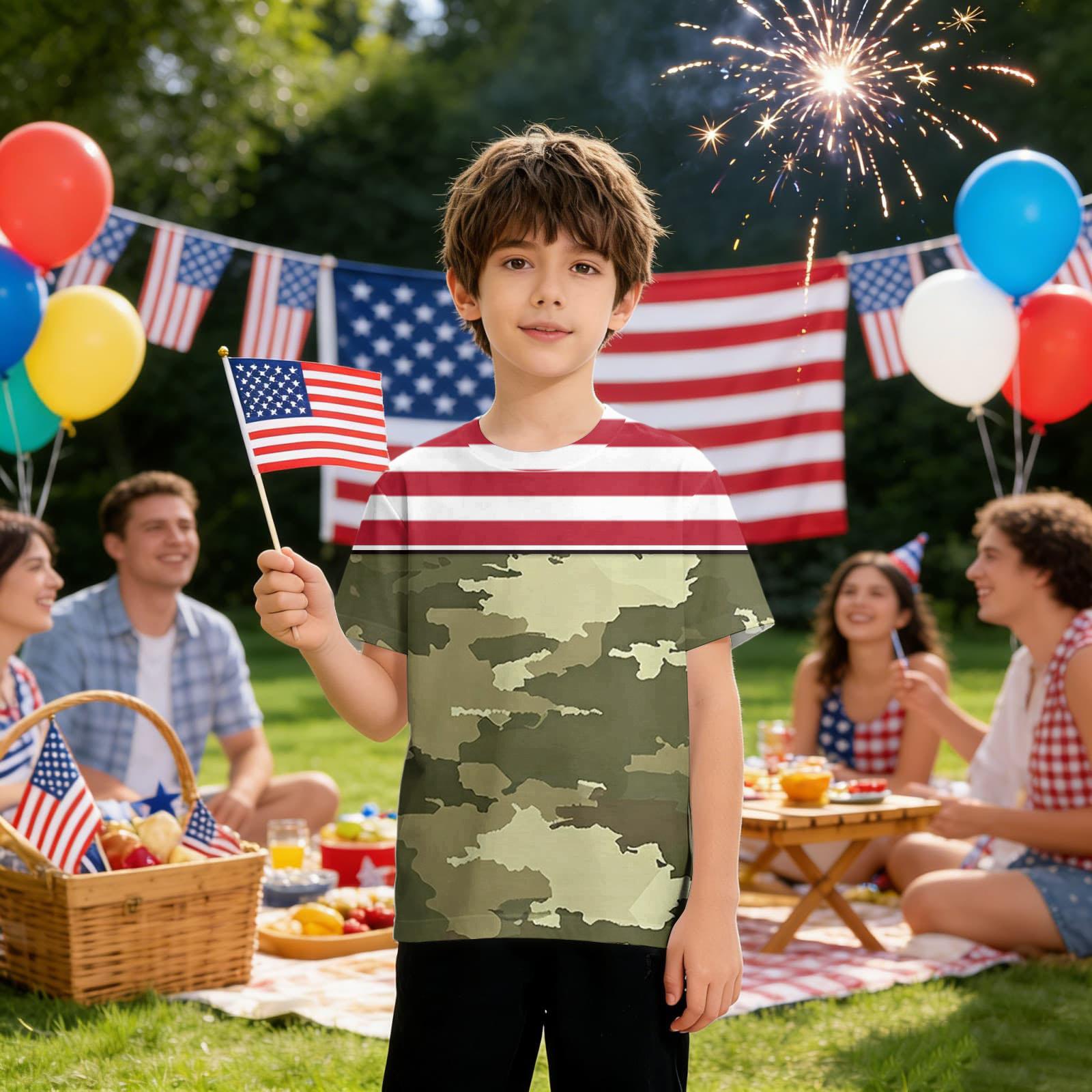 

Детская повседневная футболка с принтом ко Дню независимости, с круглым вырезом и коротким рукавом 100 армия зеленый