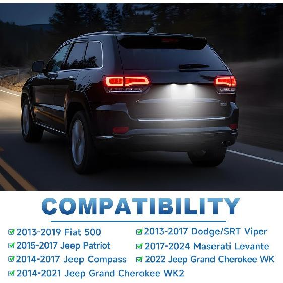 2pcs LED License Plate Light Lamp Assembly for Jeep Grand Cherokee 2014 2015 2016 2017 2018 2019 2020 Fiat 500 2013-2019 Super Bright 6000K Xenon