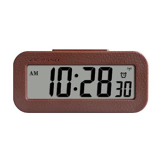 ADESSO Будильник Кожаный Стиль Радио Часы Цифровые Snooze Подсветка Темно-коричневый FLC-100DBR