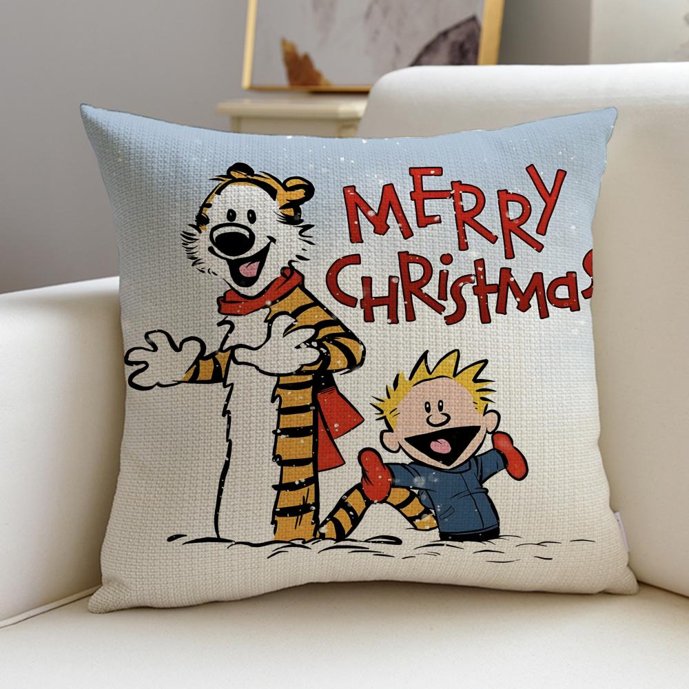 CCalvin and HobbesS Cushion Cover Breathable and skinfriendly linen pillowcase square removable and washable cushion