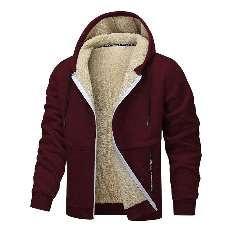 Autumn/Winter New Arrivals: Shearling-Lined Thickened Cardigan with Hood Men's Casual Shearling-Lined Jacket