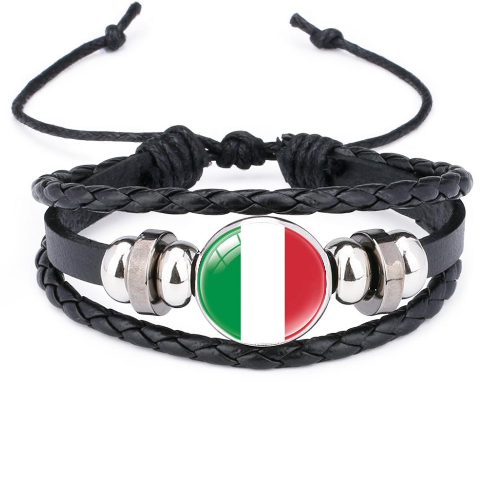 World Cup Leather Bracelet National Flag Soccer Match Souvenir  Adjustable Cowhide Woven Bracelet for Men Women,Sports  Fan Accessories