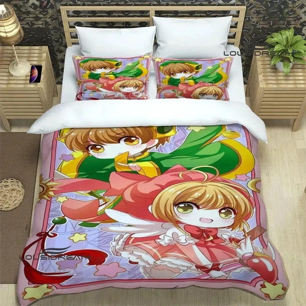 Druk 3D Zestaw pościeli Anime Card Captor Sakura Miękny nowoczesny narzuta na łóżko do sypialni Wygodna poszewka na kołdrę Poszewka na kołdrę i poszewka na poduszkę